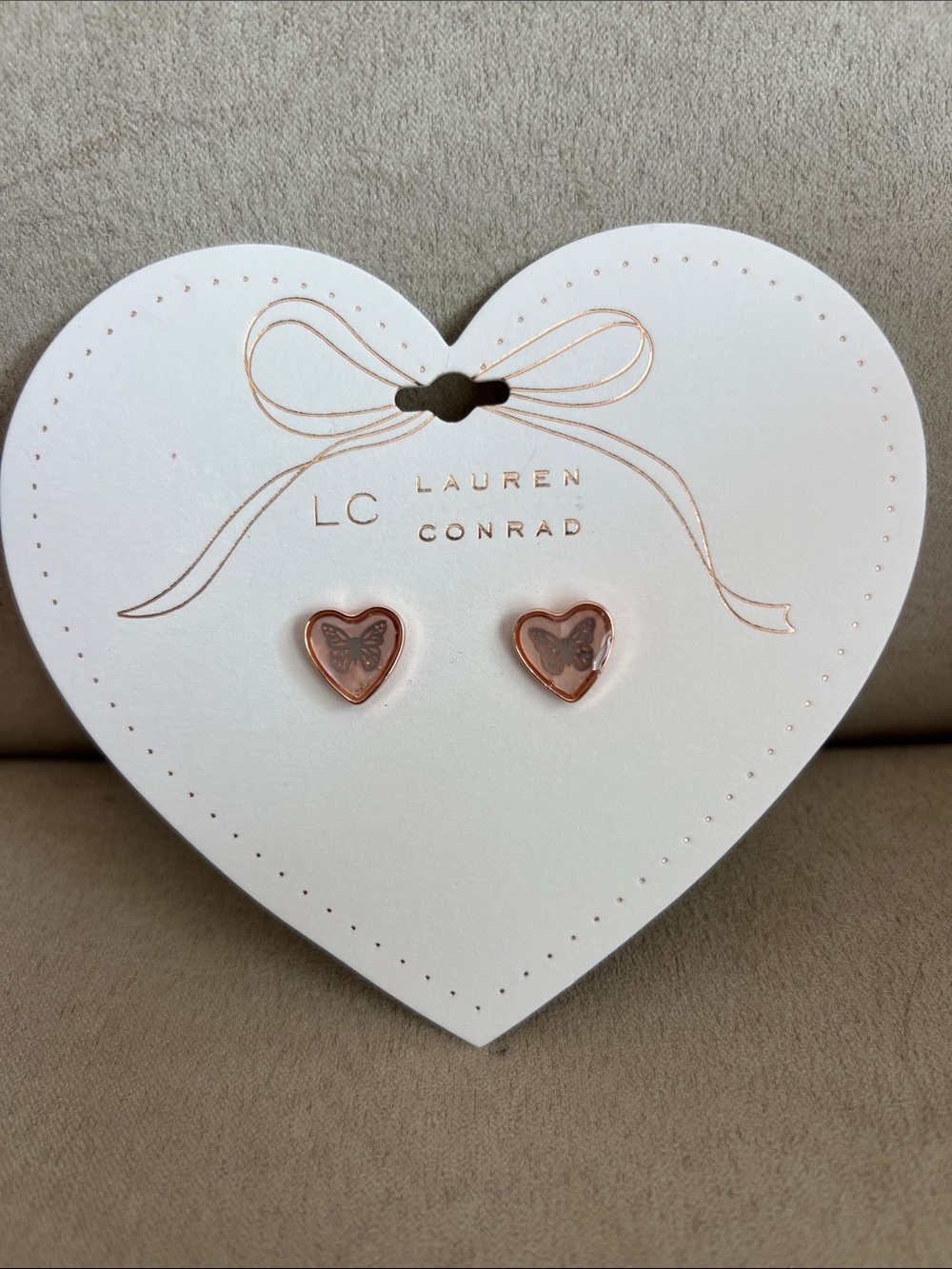 NWT LC Lauren Conrad Rose Gold Heart Butterfly Stud Earrings 🦋